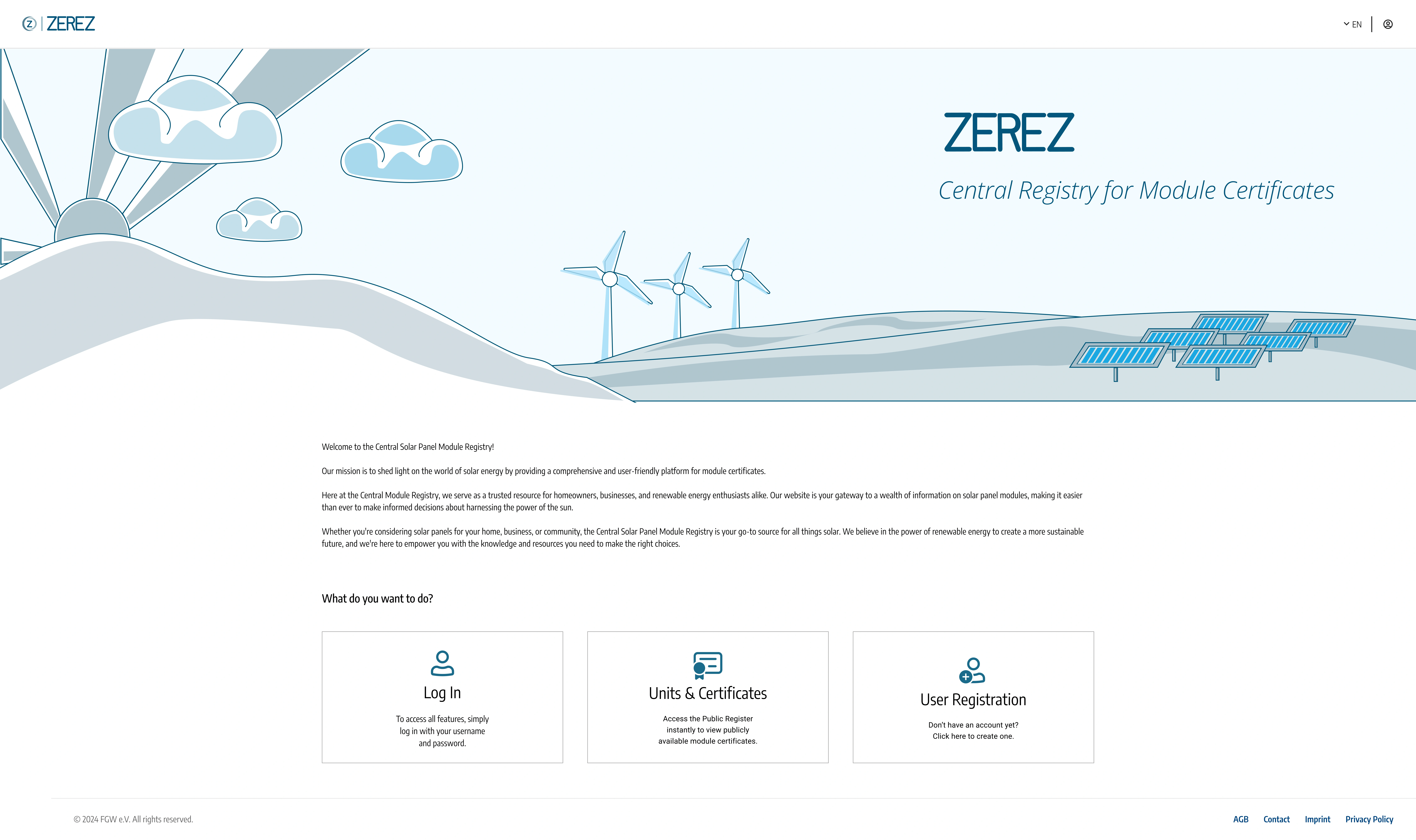 ZEREZ Landing Page Banner — Entwurf B: Illustrativ, verspielt, Wind und Sonnenenergie dargestellt