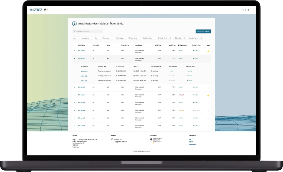 ZEREZ Webapp Dashboard auf MacBook Pro - Central Registry for Module Certificates