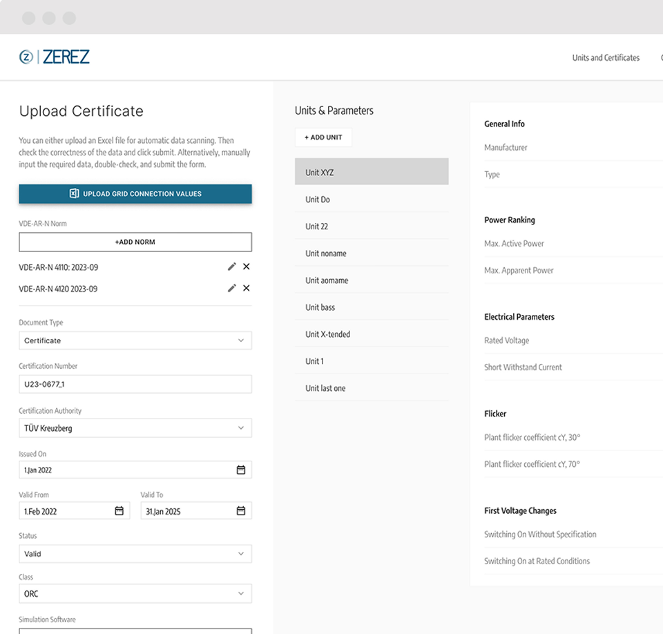 ZEREZ Upload Certificate — Detailansicht