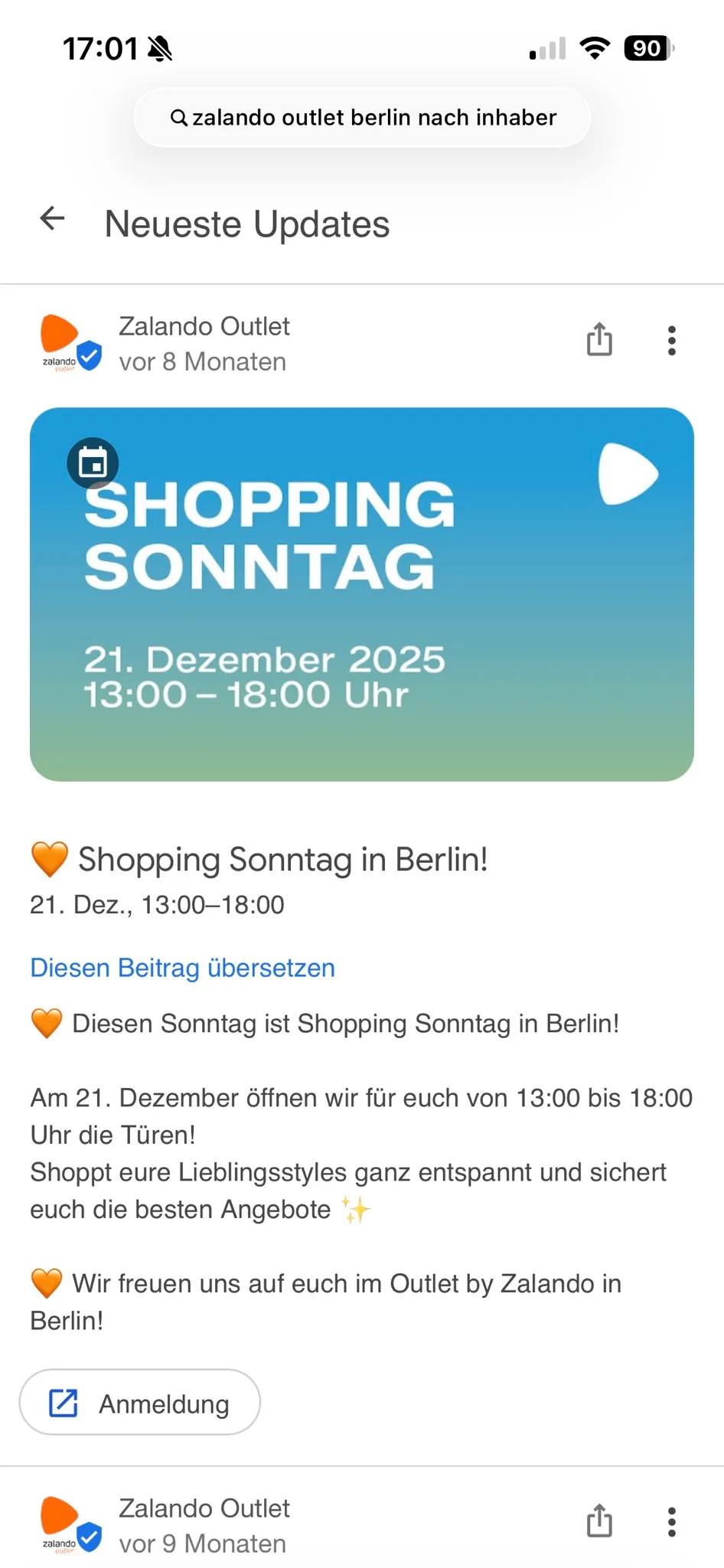 Google Business Update im Zalando Outlet Auftritt